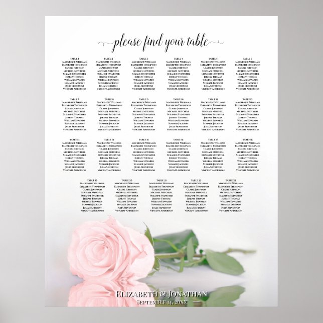 Póster 23 Tabla Elegante De Asientos Boda Rosa Rosa (Frente)