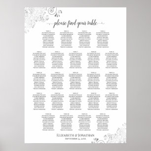 Póster 23 Table Lacy Silver Frills Wedding Seating Chart