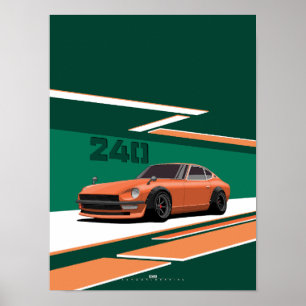 Póster 240Z Clásico Naranja Rendimiento Japonés