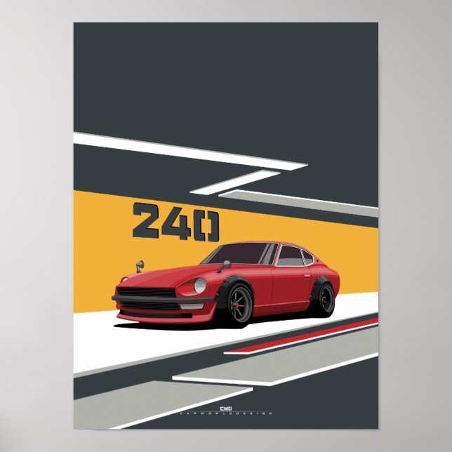 Póster 240Z Classic Red Rendimiento Japonés (Frente)