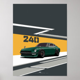 Póster 240Z Verde Clásico Rendimiento Japonés