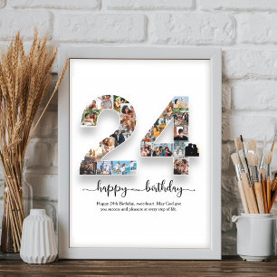 Póster 24.º Poster de Collage de fotos de cumpleaños