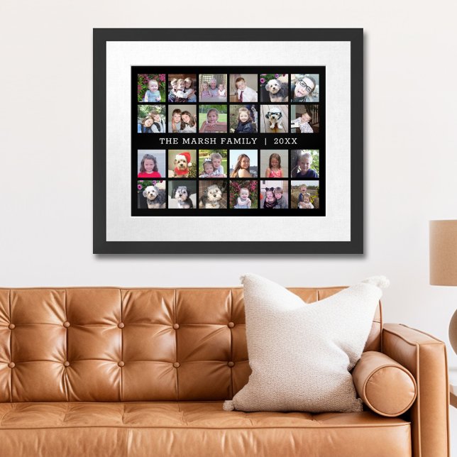 Póster 24 Collage de fotos con apellido Fecha - negro (Personalized Photo Poster)