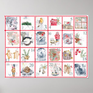 Póster 24 diferentes imágenes de acuarela con calendario