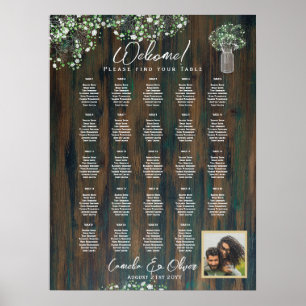 Póster 24 Mesa Madera Rústica Gypsophila Fotografía de la