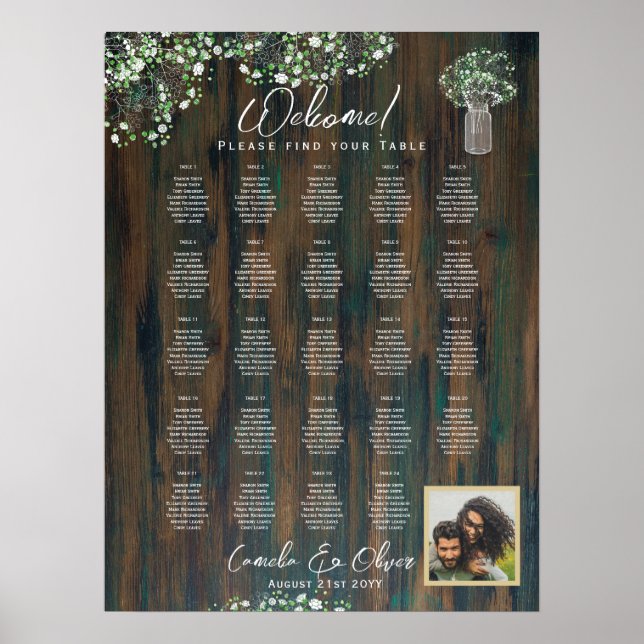 Póster 24 Mesa Madera Rústica Gypsophila Fotografía de la (Frente)