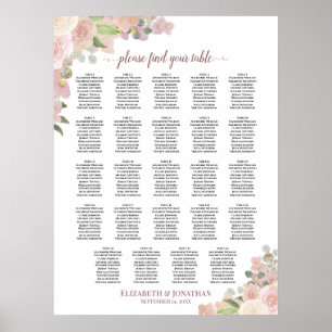 Póster 24 Mesa Rústico Rosa Floral Carta de Asientos de B