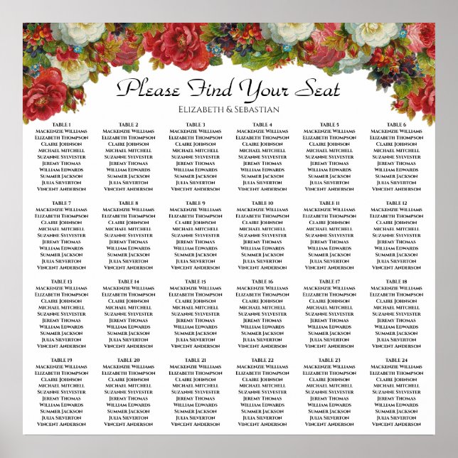 Póster 24 tabla de asientos Boda de flores de otoño (Frente)