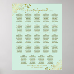 Póster 24 Tabla de asientos con Boda verde y oro de la Ca