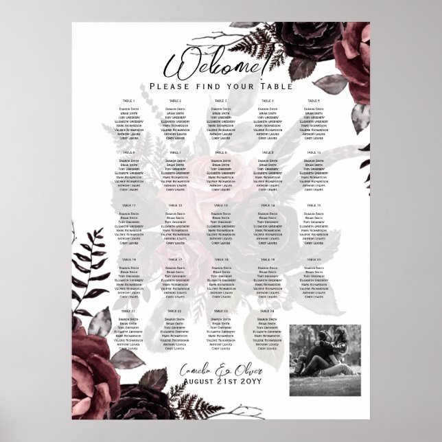 Póster 24 Tabla de asientos con nombres, Bienvenida FOTO (Frente)