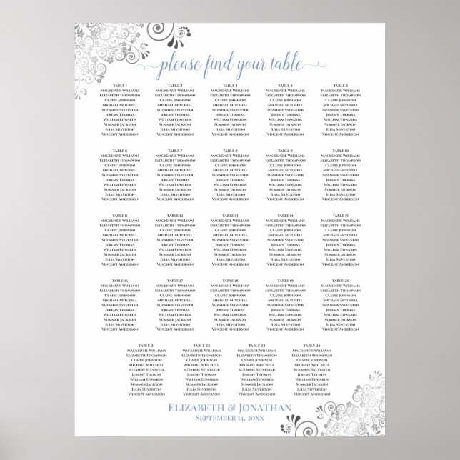 Póster 24 Tabla de asientos de Bodas de Moda blanca y azu (Frente)
