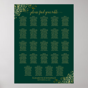 Póster 24 Tabla de asientos de Bodas de oro verde esmeral