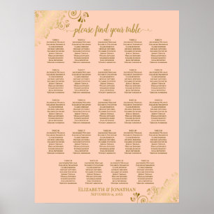 Póster 24 Tabla de Asientos de Coral de Mesa y Boda de Or