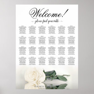 Póster 24 Tabla de asientos Elegantes de Boda Blanca Rosa