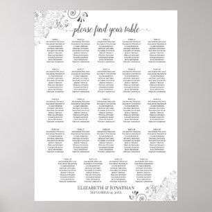 Póster 24 Tabla de asientos para Bodas de Moda blanca y p