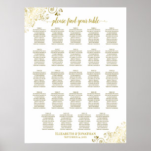 Póster 24 Tabla de asientos para Bodas de Moda dorada y b