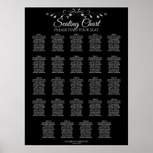 Póster 24 Tabla Elegante de Asientos Boda Negro
