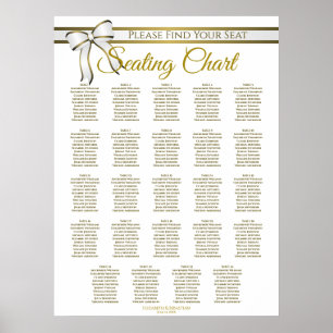Póster 24 Table White & Gold Ribbon Wedding Seating Chart