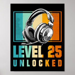 Póster 25º Nacimiento Niño Video Gamer Nivel 25 Bo desblo