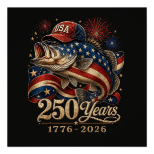 Póster 250 América 1776 2026 Pesca de Lubina Bandera de E