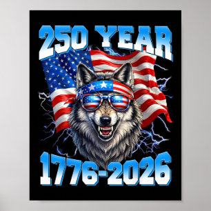 Póster 250 Año Americano 1776 2026 250º Lobo Patriótico 4