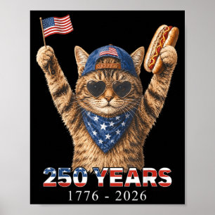 Póster 250 Años 1776 2026 Gato Divertido Amante Bandera D