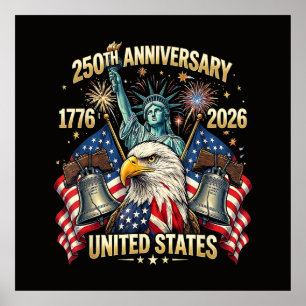 Póster 250 años aniversario americano 1776-2026 bandera d