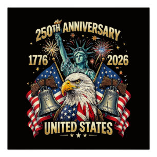 Póster 250 años aniversario americano 1776-2026 bandera d