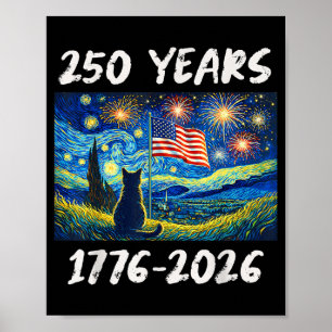 Póster 250 Años Bandera Americana 1776-2026 Gato Noche Es