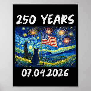 Póster 250 años Noche estrellada Gato 4 de julio 250 aniv