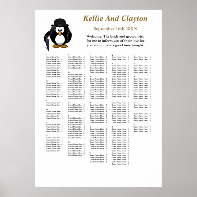 Póster 250 Gráfica divertida de asientos del Boda Penguin (Frente)