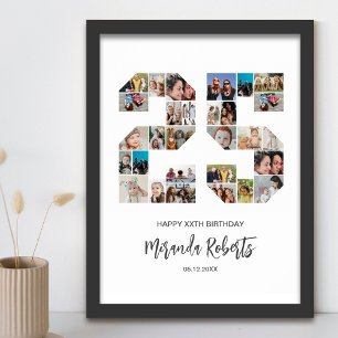 Póster 25.º Collage de fotos número de cumpleaños 25 Pers