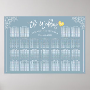 Póster 25 Mesas Tabla de asientos Boda Floral Azul Blanco
