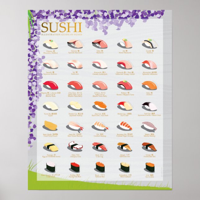 Póster 25 SUSHI TRADICIONAL, WISTERIA, 16 "X20" Poster (Frente)