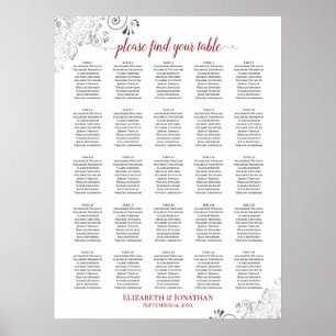 Póster 25 Tabla de asientos Boda de encaje de mesa Blanco