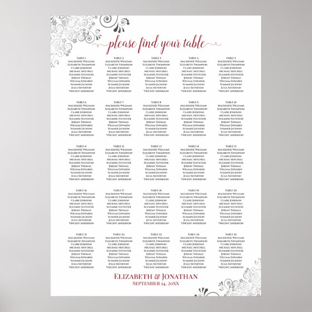 Póster 25 Tabla de asientos Boda de encaje de mesa Blanco (Frente)