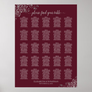 Póster 25 Tabla de asientos plateados y Bodas de Borgoña