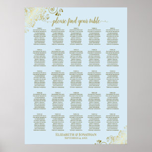 Póster 25 Tabla Dorado y Boda azul en polvo