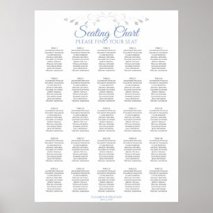 Póster 25 Tabla Elegante Boda Blanco Azul
