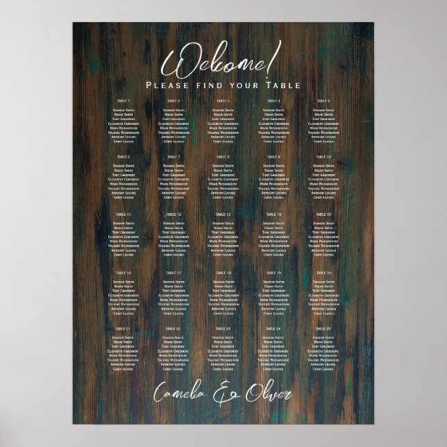 Póster 25 Tabla Elegante de Asientos RÚSTICOS Fall (Frente)