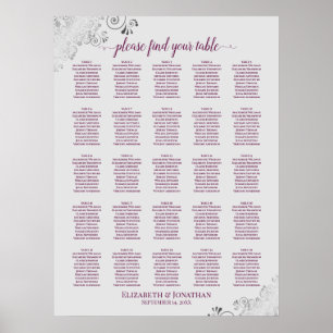 Póster 25 Table Cassis on Gray Wedding Seating Chart