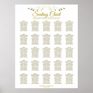 Póster 25 Table Elegant Gold Wedding Seating Chart