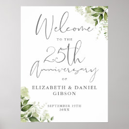 Póster 25th Wedding Anniversary Greenery Welcome Sign
