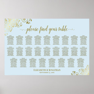 Póster 26 Mesa Gráfico de Asientos de Boda Polvo Azul y D
