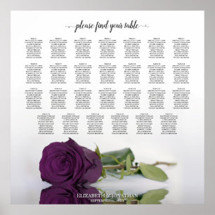 Póster 27 Boda de mesa Rosa púrpura de la tabla de asient