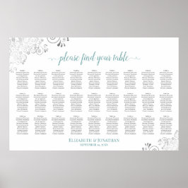 Póster 27 Mesa Frilly Boda Gráfico de Asientos Blanco y T