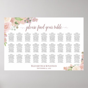 Póster 27 Mesa Gráfico de Asientos de Boda Rosas Rosadas
