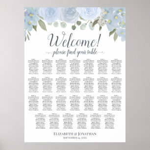 Póster 27 Mesa Rosas Azul Polvoriento Carta de Asientos d