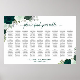 Póster 27 Mesa Rosas Esmeralda Chic Gráfico de Asientos d