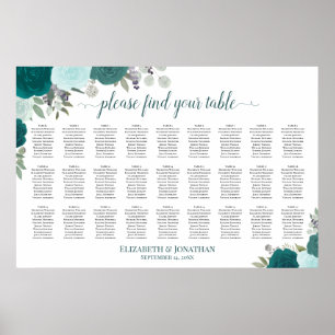 Póster 27 Mesa Rosas Turquesa Elegante Gráfico de Asiento